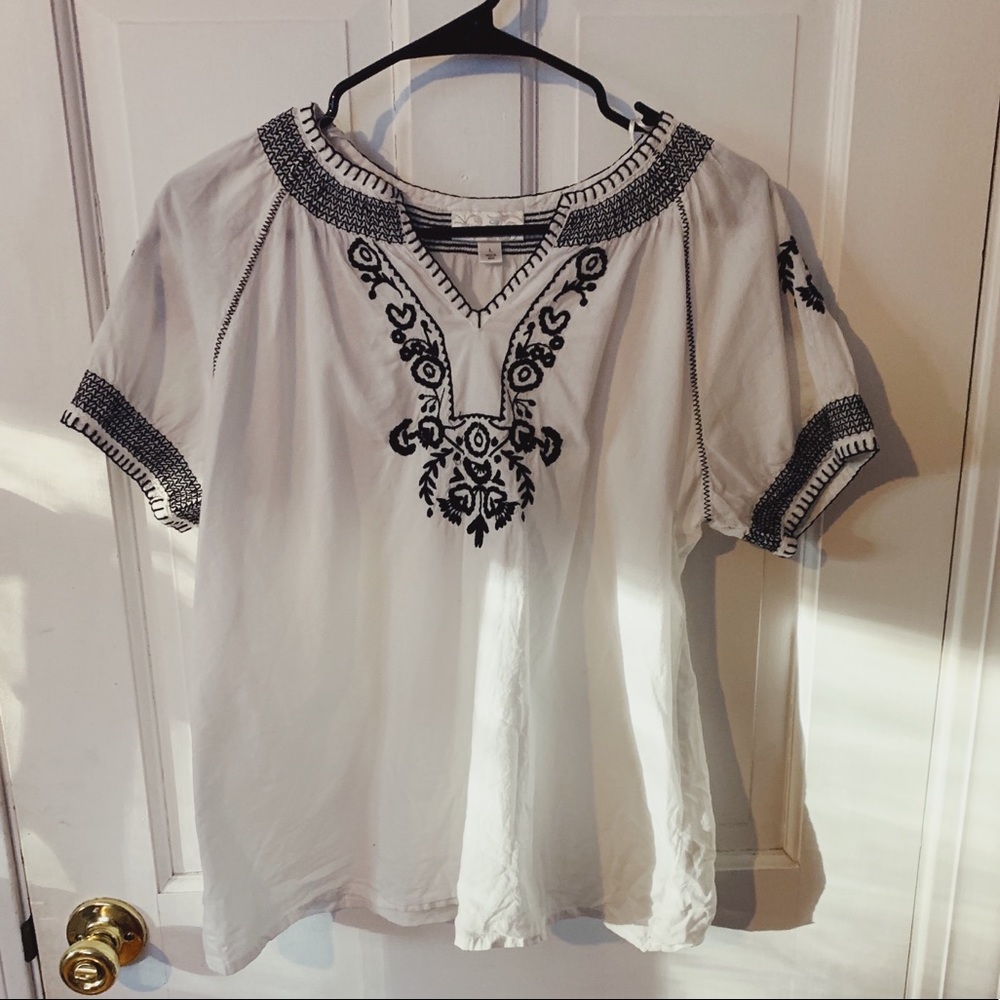White Embroidered Peasant Top